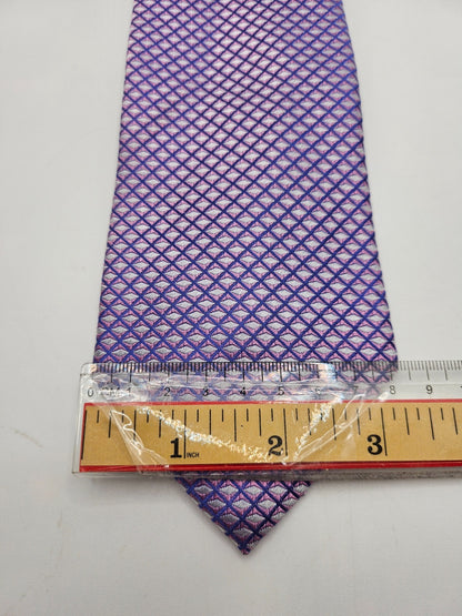Marks & Spencer Silk Tie Mens Purple Geometric Diamond Grid Retro Neck Tie BX21