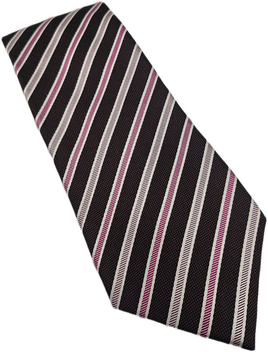 Van Buck Silk Tie Mens Brown Pink Striped Textured Vtg Retro Wedding Necktie BX2