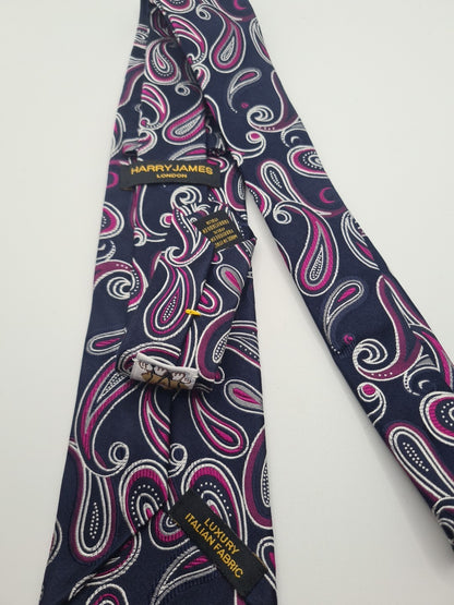 Harvey James Blue Paisley Pattern Mens Silk Tie Classic Designer Necktie Paisley Vintage Mens Tie UK BX12