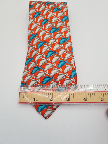 Red Italian Fish Pattern Novelty Silk Tie | Designer Mens Tie UK Vintage Mens Tie UK BX14