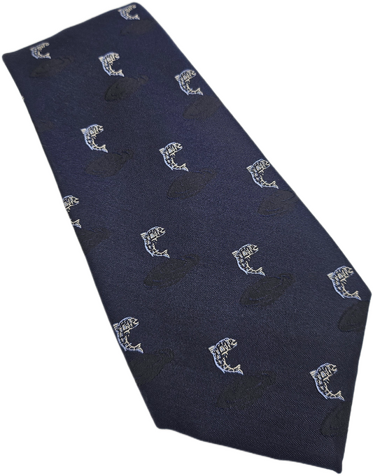 Hawes & Curtis Silk Tie Mens Navy Blue Fish Pattern Novelty Vintage Necktie BX24
