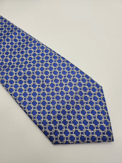 T.M.Lewin Mens Silk Tie Blue Geometric Chain Vtg Retro Wedding Neck Tie