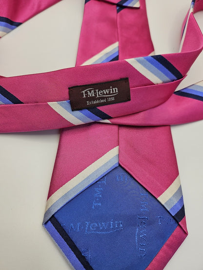 T.M.Lewin Mens Silk Tie Pink Striped Vtg Retro Wedding Neck Tie