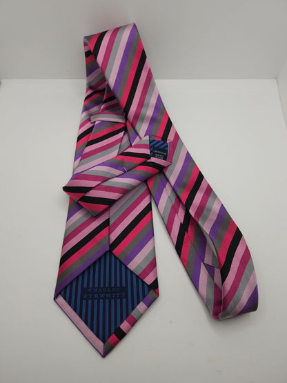 Charles Tyrwhitt Silk Tie Mens Multicoloured Diagonal Stripes Y2k Necktie BX13