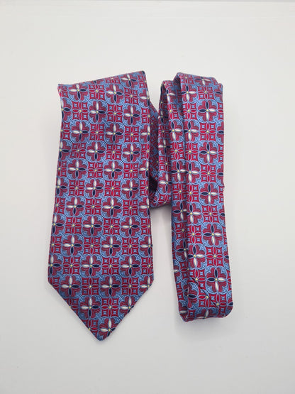 Fort & Stone Flower Geometric Blue Mens Silk Tie Classic Designer Necktie Geometric Vintage Mens Tie UK BX6