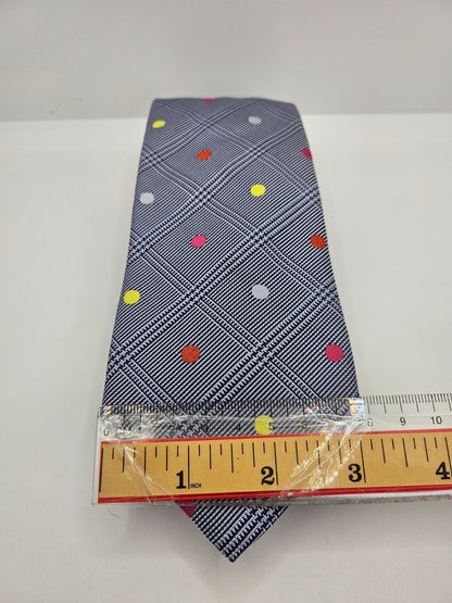 Thomas Pink Grey Glen Plaid Polka Dots Silk Tie