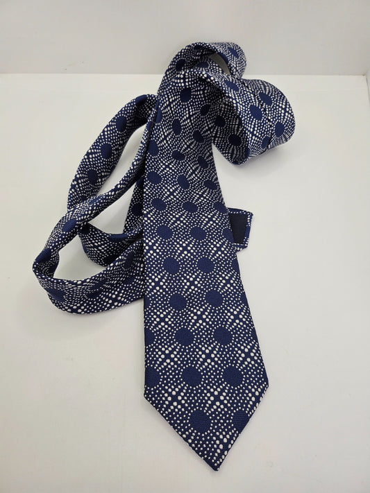 Harrods Mens Silk Tie Blue polka Dot Pattern Vtg Retro Wedding Neck Tie R9