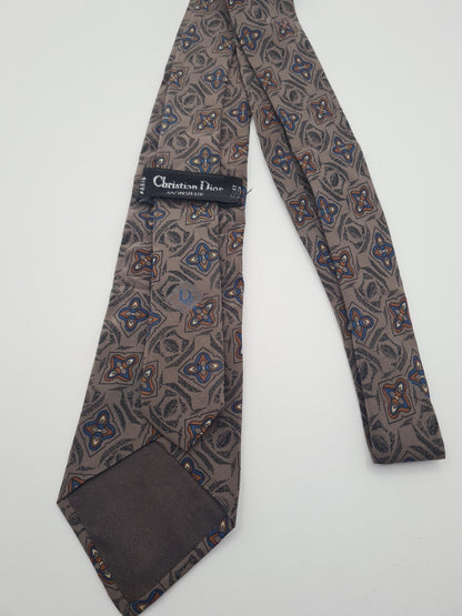 Christian Dior Vintage Brown Pattern Mens Silk Tie Classic Designer Necktie Vintage Mens Tie UK BX10