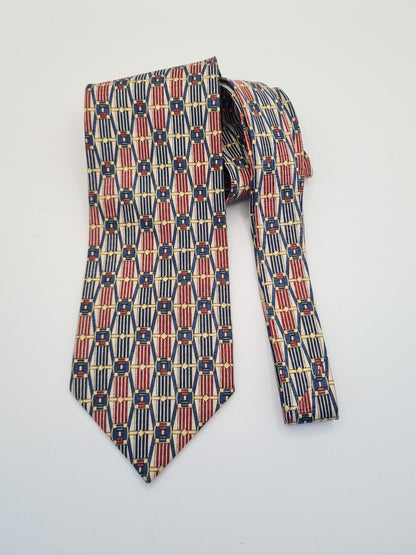 Red / Blue Vintage Belt Pattern Wide Silk Tie | Designer Mens Tie UK Vintage Mens Tie UK BX14