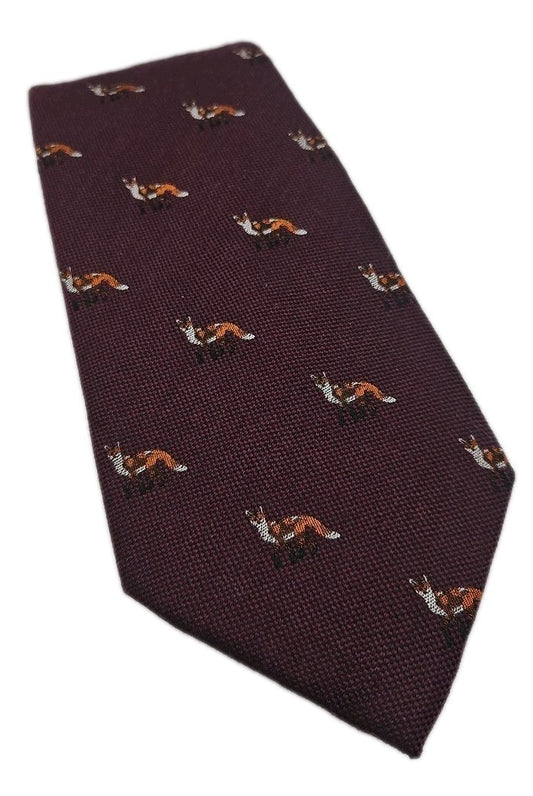 Burgundy Embroidered Fox Pattern Mens Wool/Silk Tie Wedding Formal Neck Tie BX18