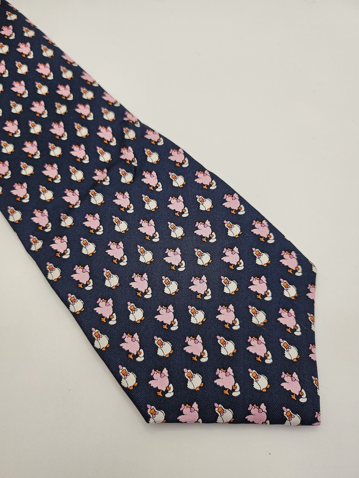 Michelsons of London Mens Silk Tie Navy Pink Pig Novelty Vtg Retro Neck Tie