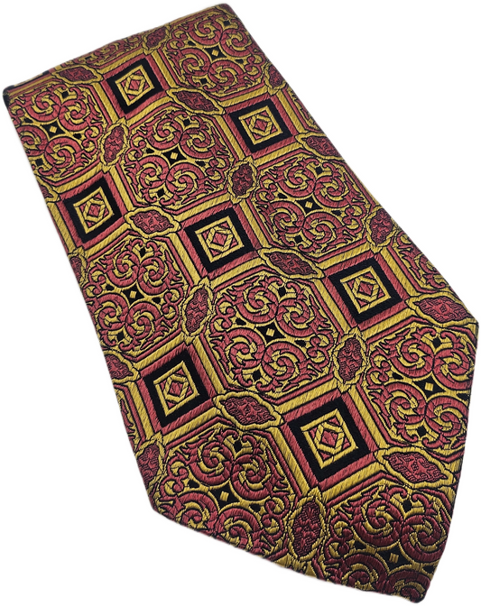 Emendy Silk Tie Mens Red Gold Medallion Print Wedding Vintage Retro Necktie BX24