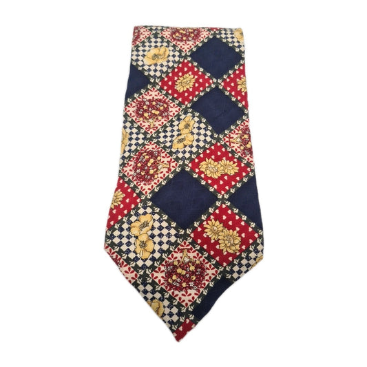 Italian Vintage Flower Check Pattern Mens Silk Tie Classic Designer Necktie Vintage Mens Tie UK BX11