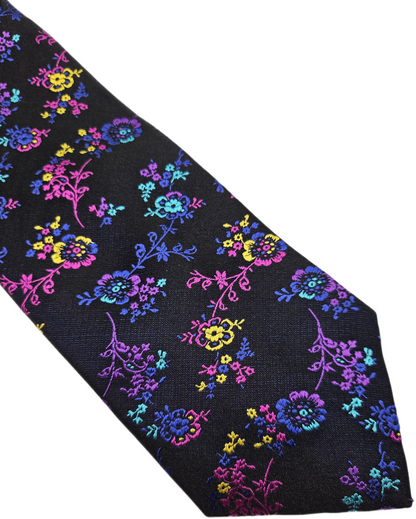 Marks & Spencer Silk Tie Mens Black Floral Statement Wedding Retro Neck Tie BX20