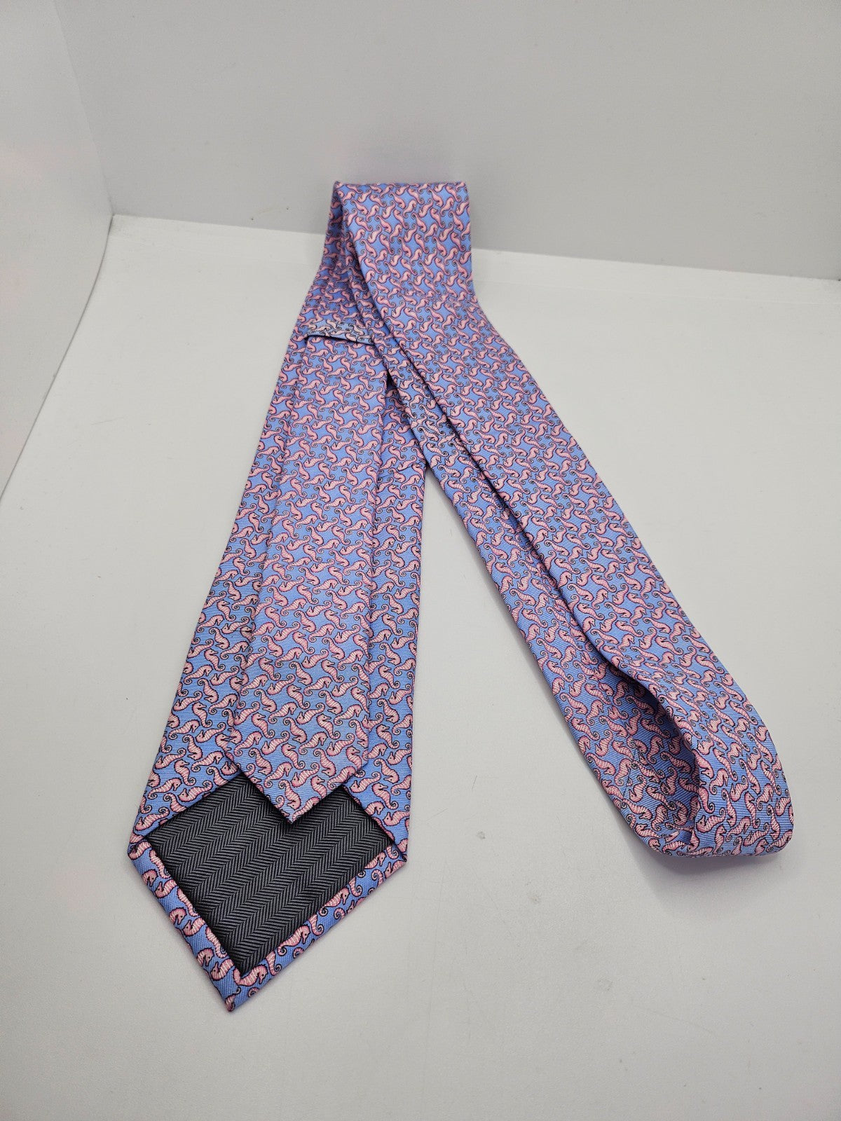 Marks & Spencer Silk Tie Mens Blue Pink Seahorse Novelty Designer Neck Tie BX23