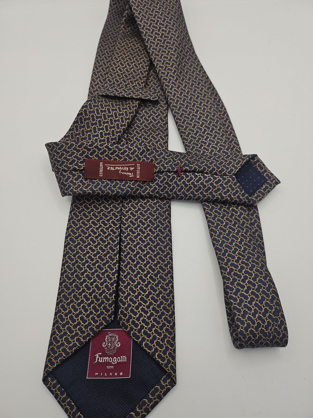 Fumogalli Blue Chain Pattern Mens Silk Tie Wedding Formal Neck Tie BX16