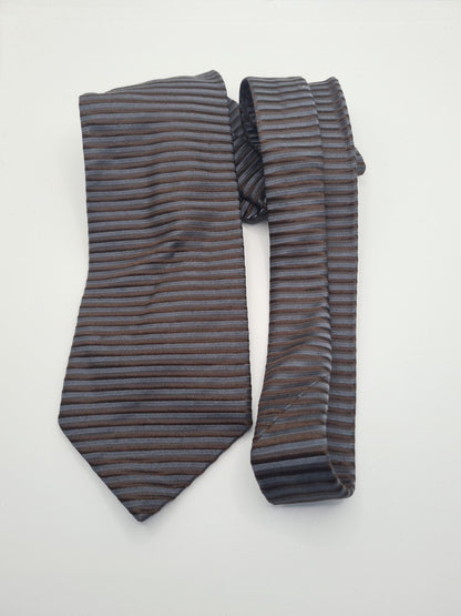 Ermenegildo Zegna Brown Stripe Mens Silk Tie Classic Designer Necktie Striped Vintage Mens Tie UK BX10