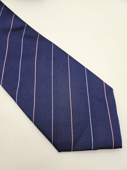 T.M.Lewin Navy Blue Striped Silk Tie
