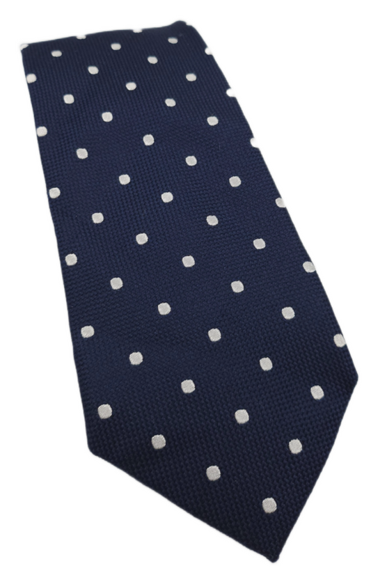 Charles Tyrwhitt Silk Tie Mens Navy Blue White Polka Dot Textured Necktie BX11
