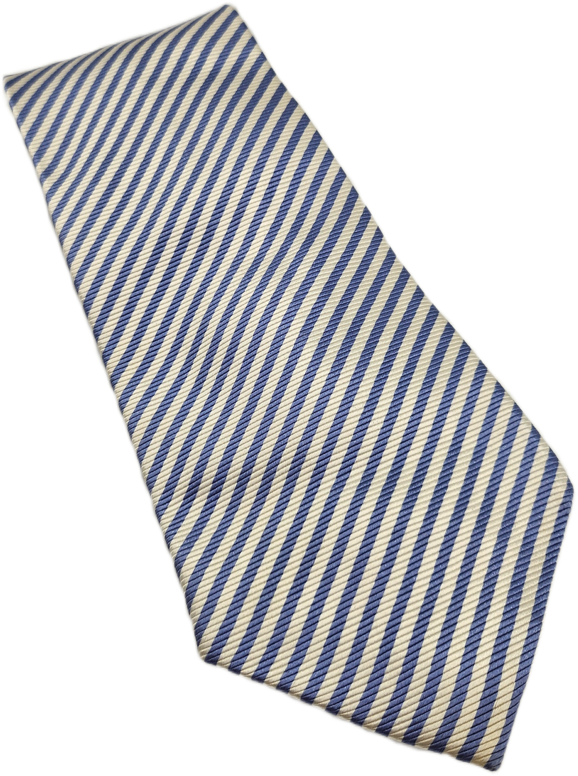 T.M. Lewin Silk Tie Mens Blue White Striped Textured Business Retro Necktie BX23