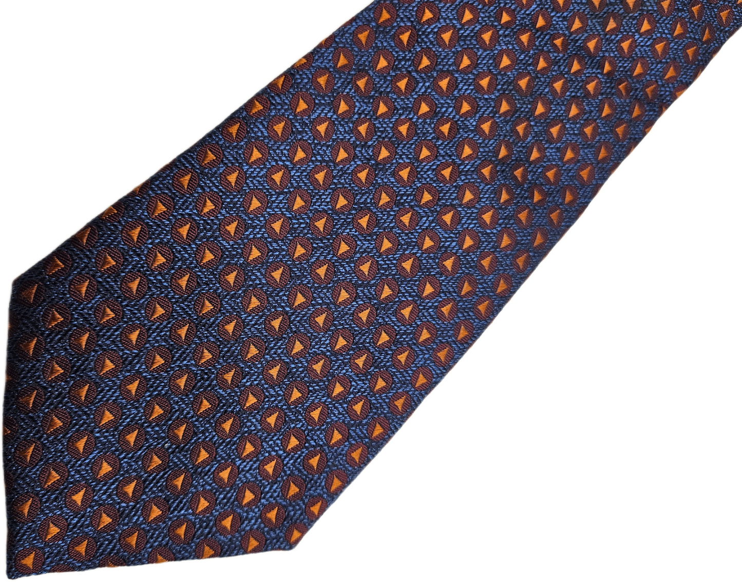 Marks & Spencer Silk Tie Mens Navy Orange Geometric Triangle Retro Neck Tie BX20