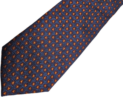 Marks & Spencer Silk Tie Mens Navy Orange Geometric Triangle Retro Neck Tie BX20