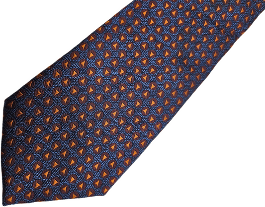 Marks & Spencer Silk Tie Mens Navy Orange Geometric Triangle Retro Neck Tie BX20