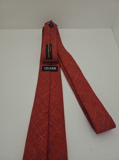 T.M Lewin Red Wool Mix Mens Silk Tie Wedding Formal Neck Tie BX2