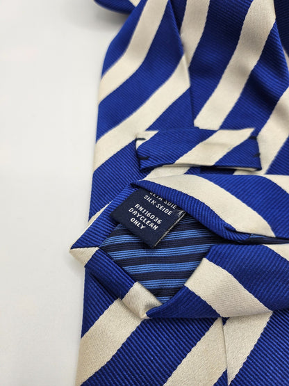 Charles Tyrwhitt Mens Silk Tie Blue White Stripe Vtg Retro Wedding Neck Tie R1