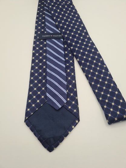 Tommy Hilfiger Blue Geometric Mens Silk Tie Classic Designer Necktie Formal Geometric Vintage Mens Tie UK BX8