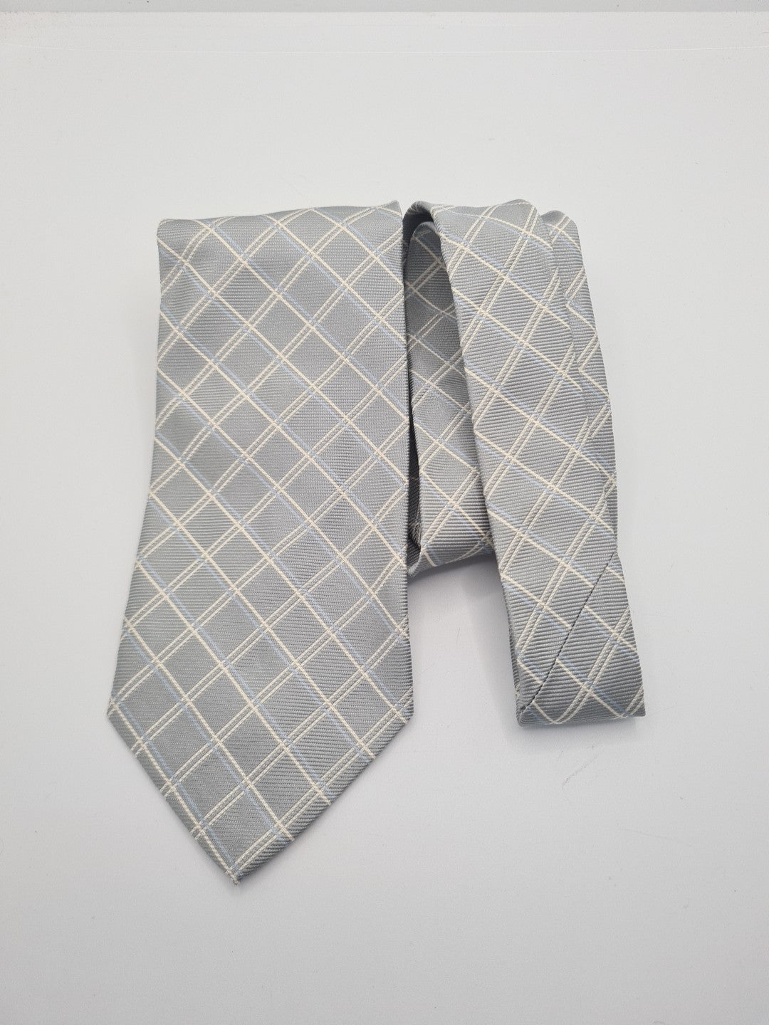 Silver Grey Check pattern Mens Silk Tie Classic Designer Necktie Vintage Mens Tie UK BX6