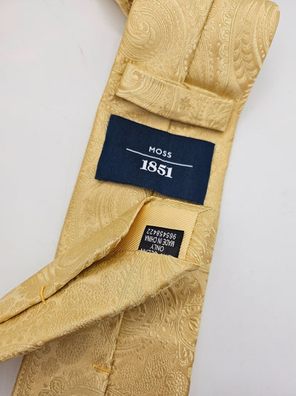 Moss 1851 Silk Tie Mens Gold Paisley Jacquard Business Vintage Retro Necktie BX1