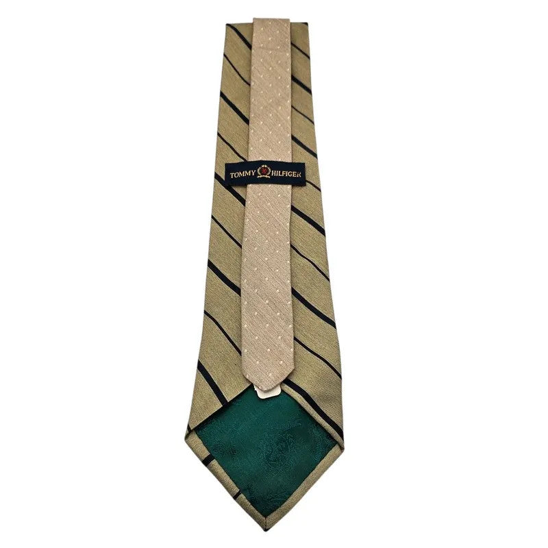 Tommy Hilfiger Men's Olive Green Spots & Stripes Silk Tie