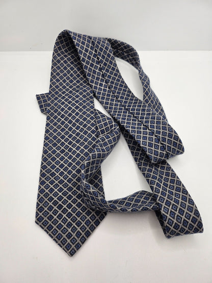 Moss 1851 Wool Tie Mens Blue Gray Textured Geometric Diamond Retro Neck Tie BX1