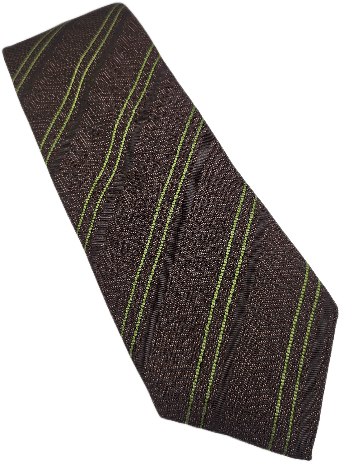 Ted Baker Silk Tie Mens Brown Green Striped Designer Vintage Retro Neck Tie BX15
