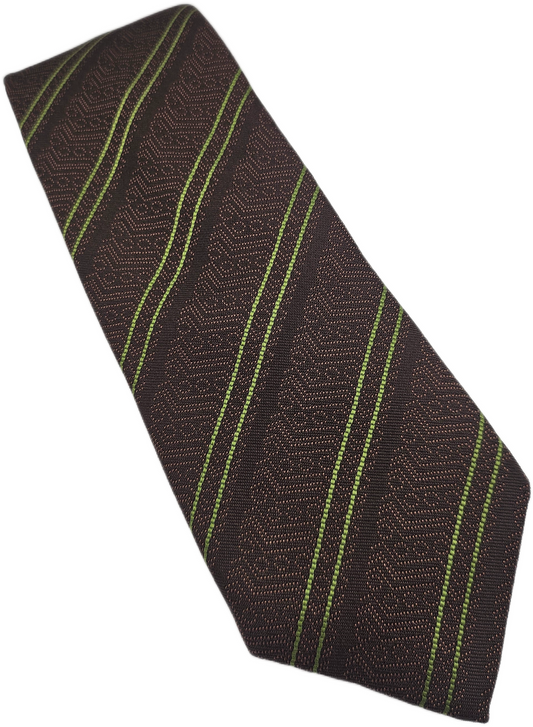 Ted Baker Silk Tie Mens Brown Green Striped Designer Vintage Retro Neck Tie BX15