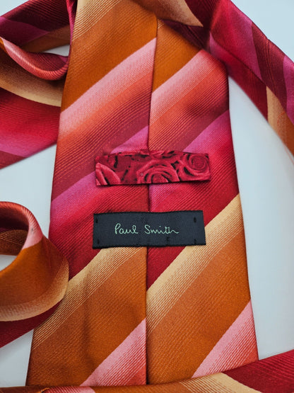 Paul Smith Mens Silk Tie Orange purple Stripe Vtg Retro Wedding Neck Tie R9