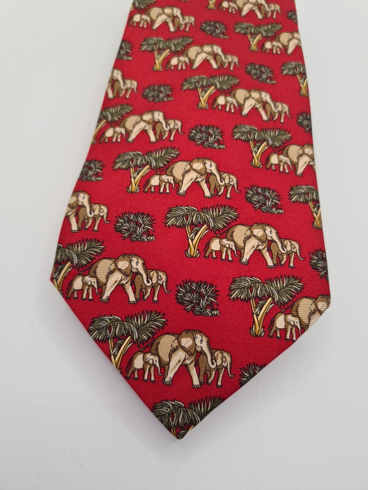 Red Safari elephant pattern Novelty Silk Tie | Designer Mens Tie UK Vintage Mens Tie UK BX14
