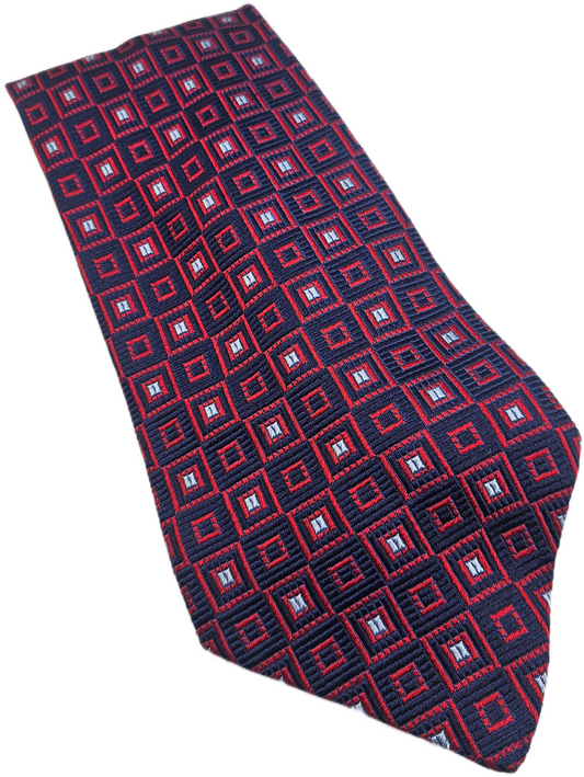 John Lewis Silk Tie Men Red Navy Geometric Designer Wedding Vintage Necktie BX18