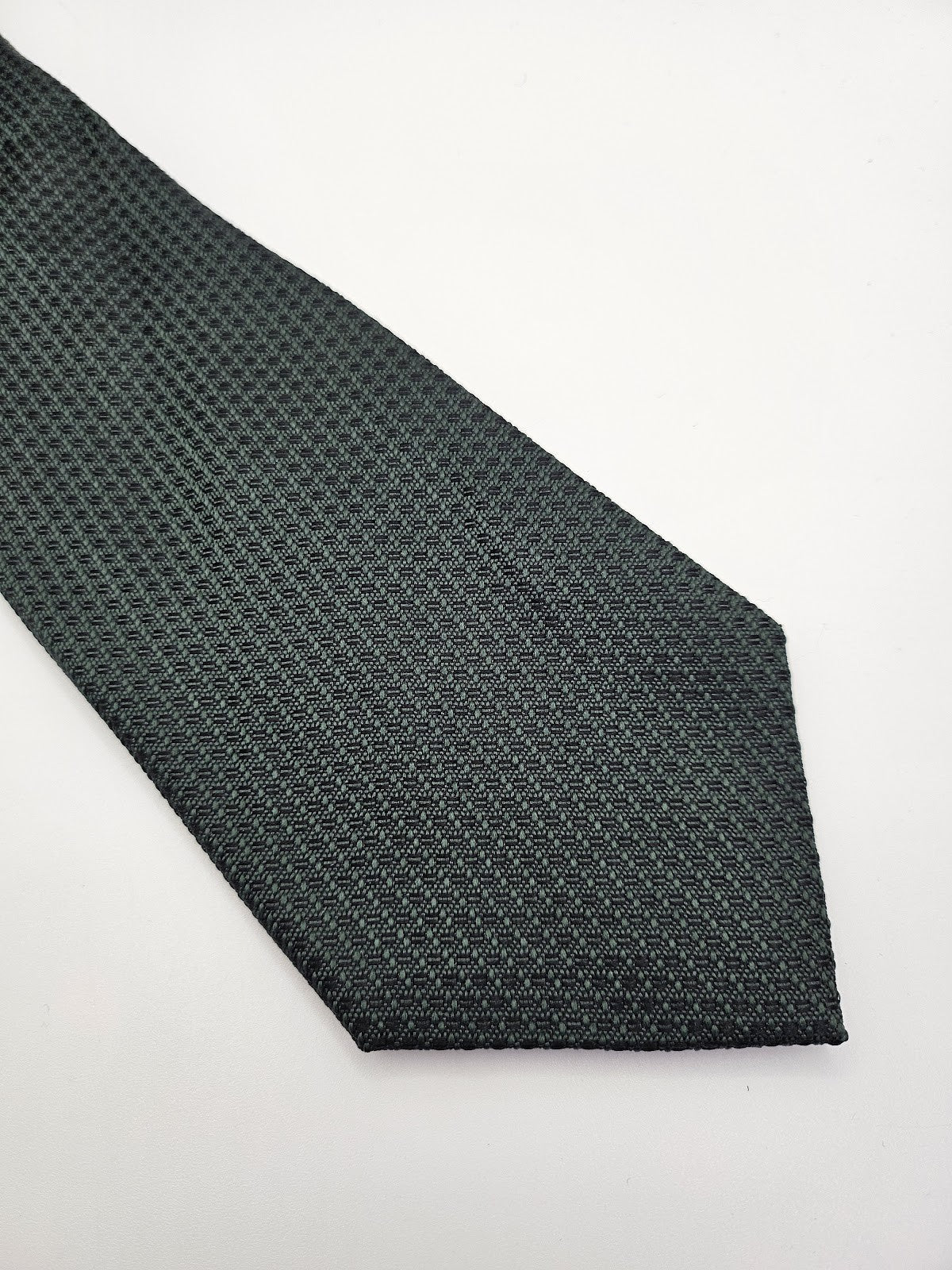 M&S Mens Silk Tie Forest Green Geometric Vtg Retro Wedding Neck Tie