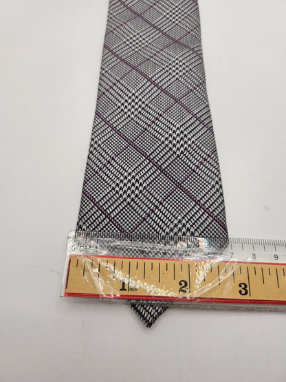 T.M. Lewin Silk Tie Mens Grey Purple Windowpane Overcheck Vintage Neck Tie BX26