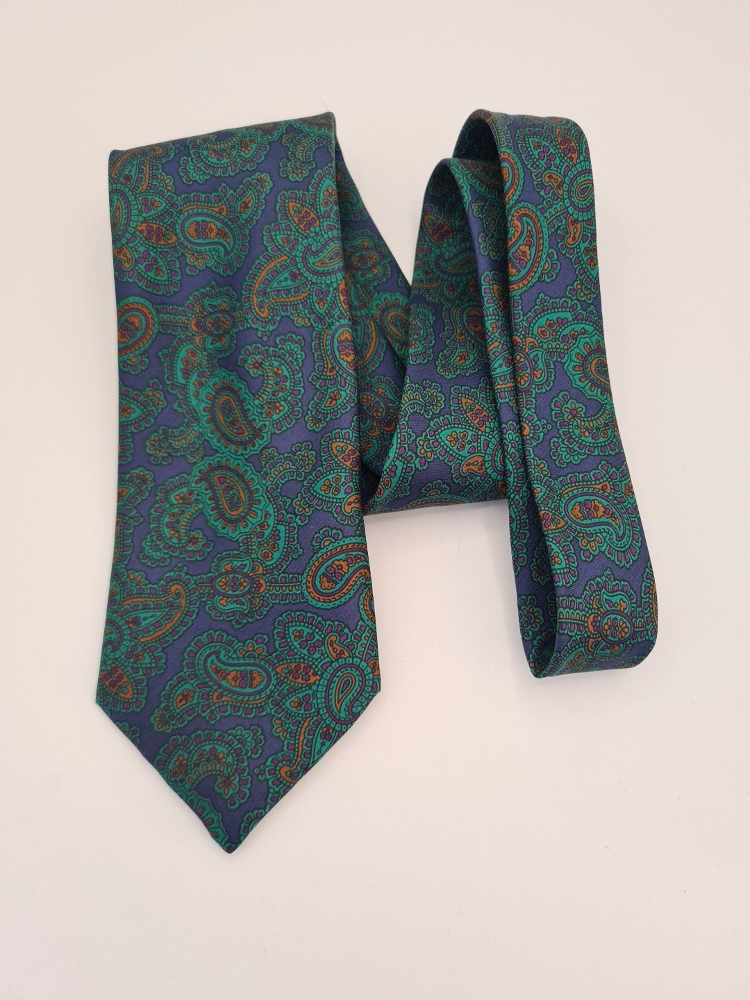 Vintage Green / Blue Paisley pattern Silk Tie | Designer Mens Tie UK Paisley Vintage Mens Tie UK BX14