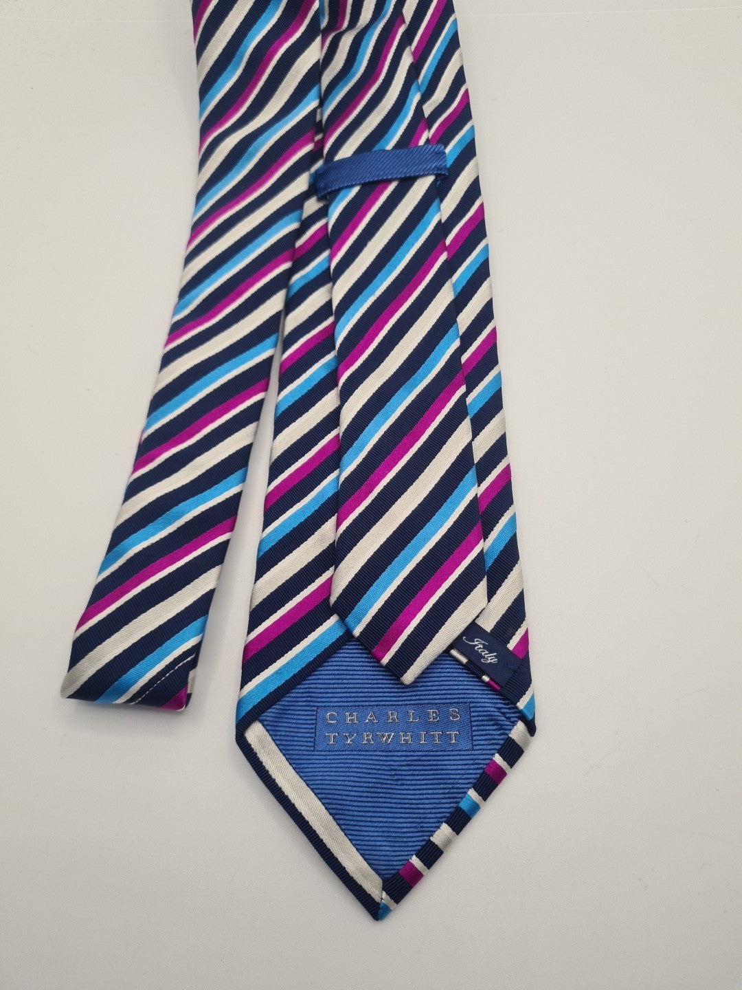 Charles Tyrwhitt Blue Purple Stripe Mens Silk Tie Classic Designer Necktie Striped Vintage Mens Tie UK BX11