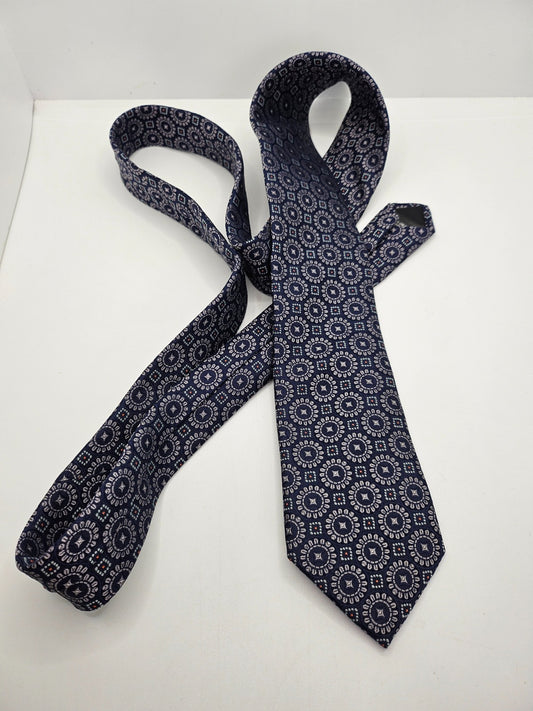 Ted Baker Mens Silk Tie Blue Medallion Geometric Vtg Retro Wedding Neck Tie R1