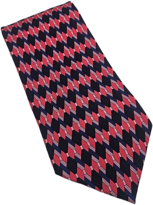 John Lewis Silk Tie Mens Pink Navy Geometric Designer Wedding Retro Necktie BX18