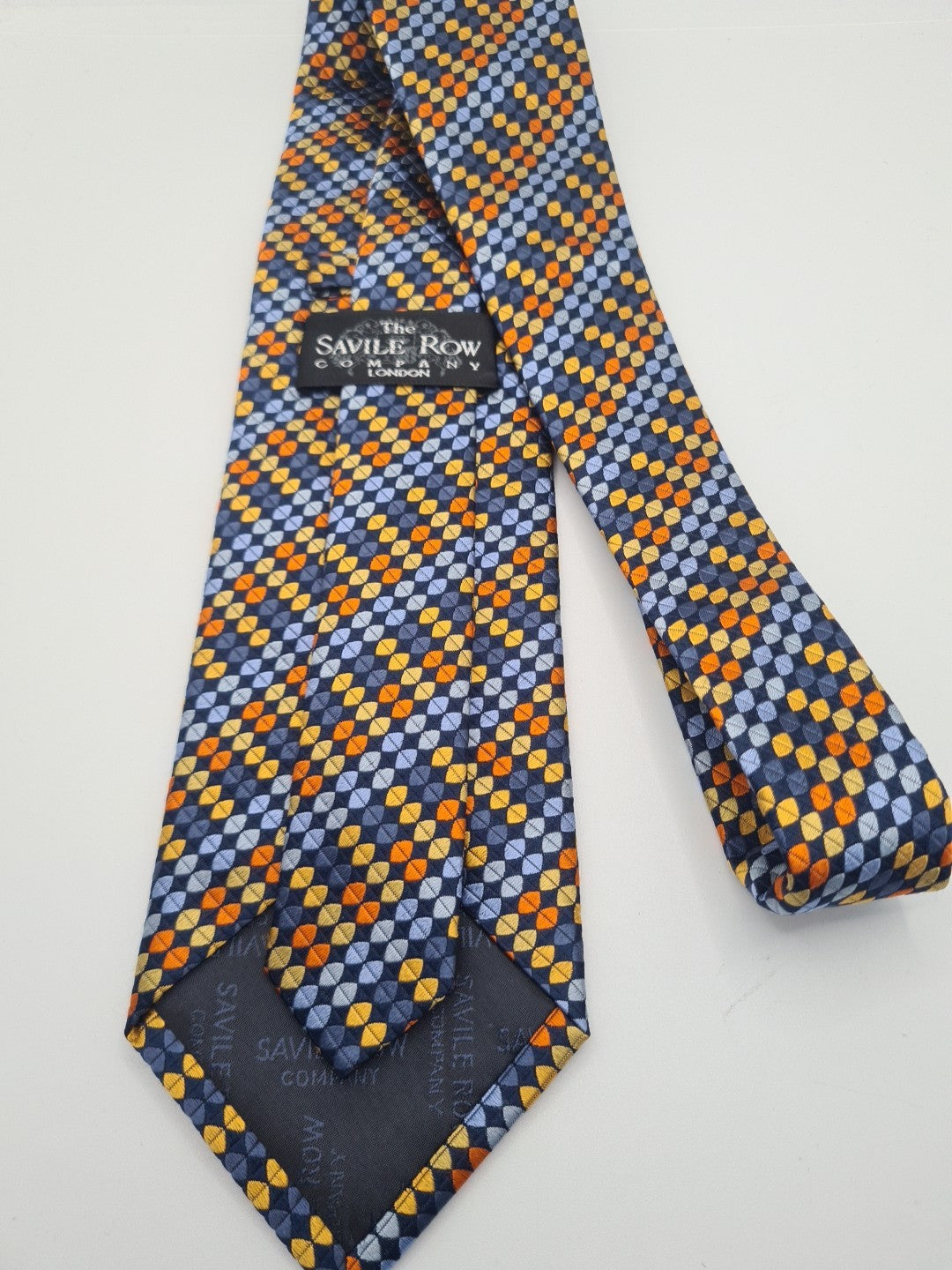 Saville Row Geometric pattern Blue Mens Silk Tie Classic Designer Necktie Geometric Vintage Mens Tie UK BX8