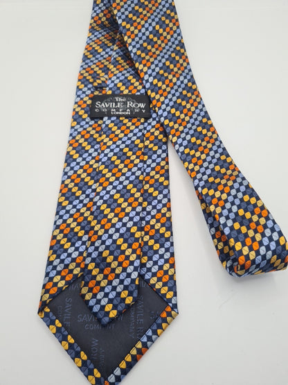 Saville Row Geometric pattern Blue Mens Silk Tie Classic Designer Necktie Geometric Vintage Mens Tie UK BX8