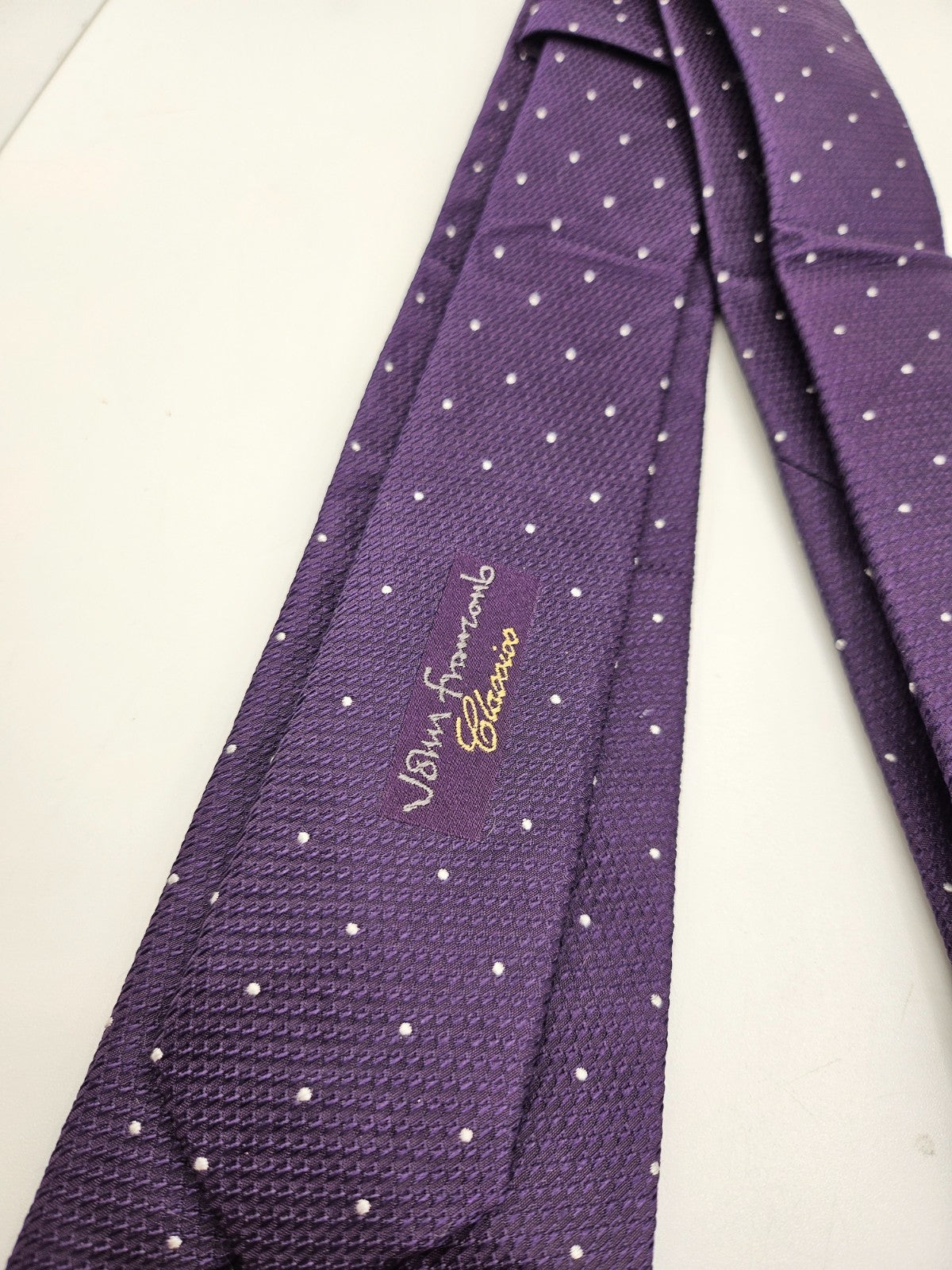 John Franzcomb Silk Tie Mens Purple Polka Dot Wedding Designer Vtg Neck Tie BX23