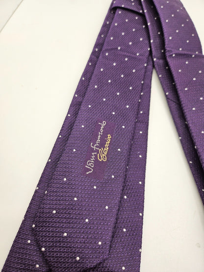 John Franzcomb Silk Tie Mens Purple Polka Dot Wedding Designer Vtg Neck Tie BX23