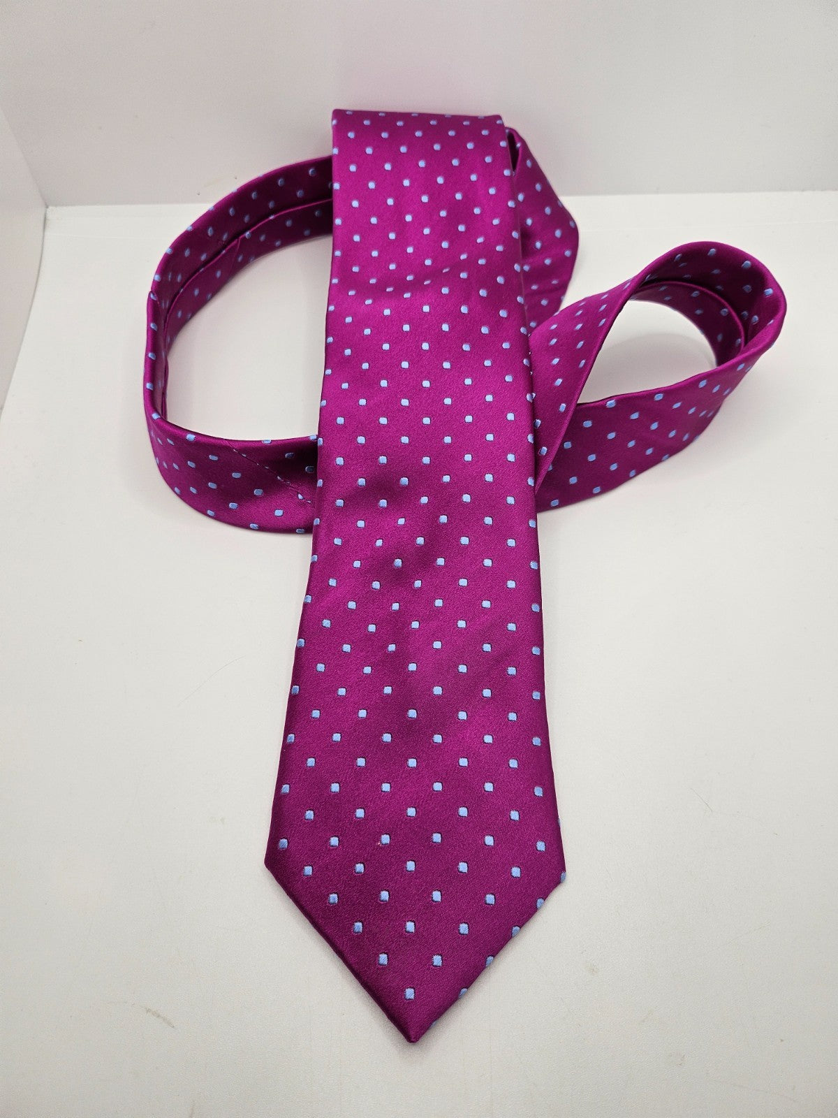 Marks & Spencer Silk Tie Mens Pink Light Blue Pin Dot Vintage Retro Necktie BX26